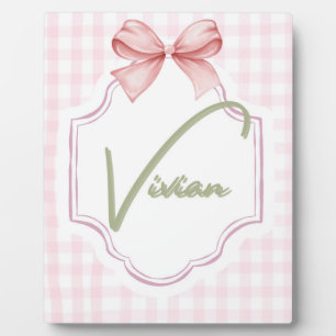 Personalized Vivian Baby Girl Nursery Bow&Gingham Plaque