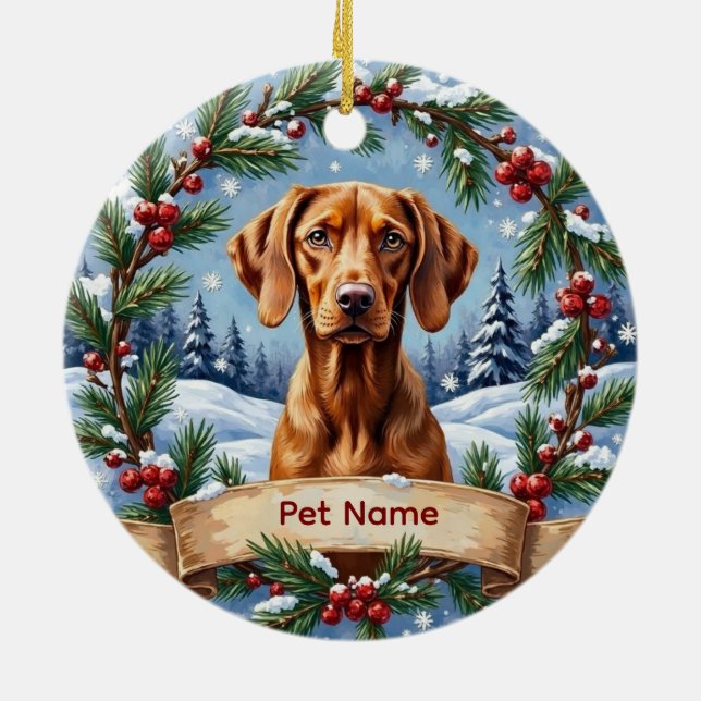 Personalized Vizsla Christmas Ceramic Tree Decoration (Back)