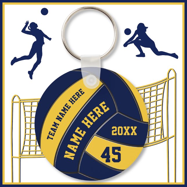 Personalized Volleyball Keychains BULk or One (Inexpensive Volleyball Gifts. Blue and Gold, Volleyball Keychains. Small Volleyball Gifts. Bulk.)