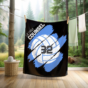 Personalized Volleyball Player Blue and White Fleece Blanket