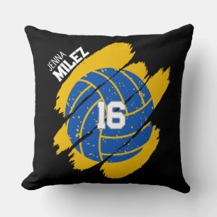 Personalized Volleyball Player blue and yellow Cushion