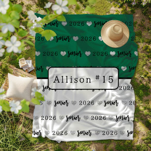 Personalized Volleyball Senior green and white  Fleece Blanket