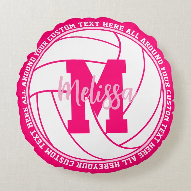 Personalized Volleyball Team Pink Girls Round Cushion (Front)