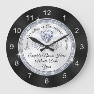 Personalized Wall Clocks for Weddings, Black White