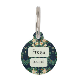 Personalized Walter Crane White Lily-Blue Back Pet Tag
