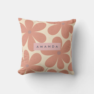 Personalized Warm Terracotta Daisy Flower Cushion