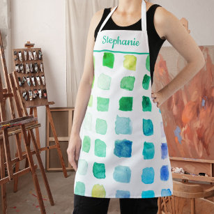 Personalized Watercolor Artist Green Turquoise Apron