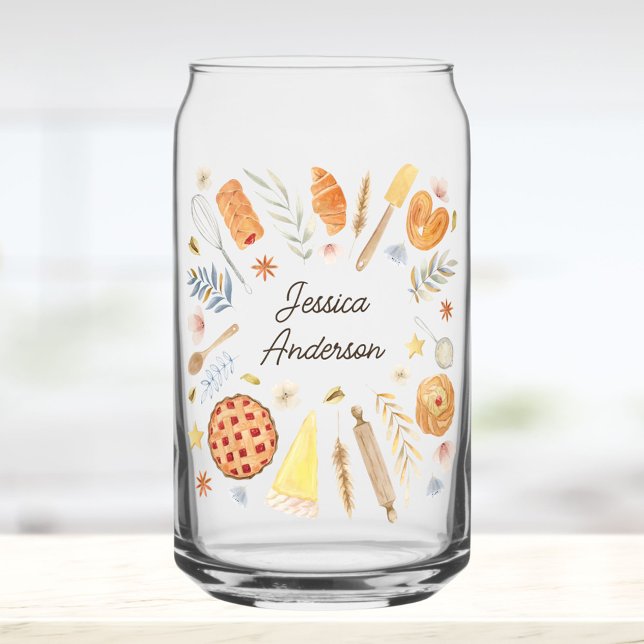 Personalized Watercolor Baking Pastry Chef Can Glass (In situ)