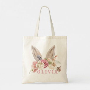 Personalized Watercolor Bunny Easter Egg Hunt Bag
