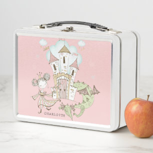 Personalized Watercolor Castle Princess Dragon  Me Metal Lunch Box
