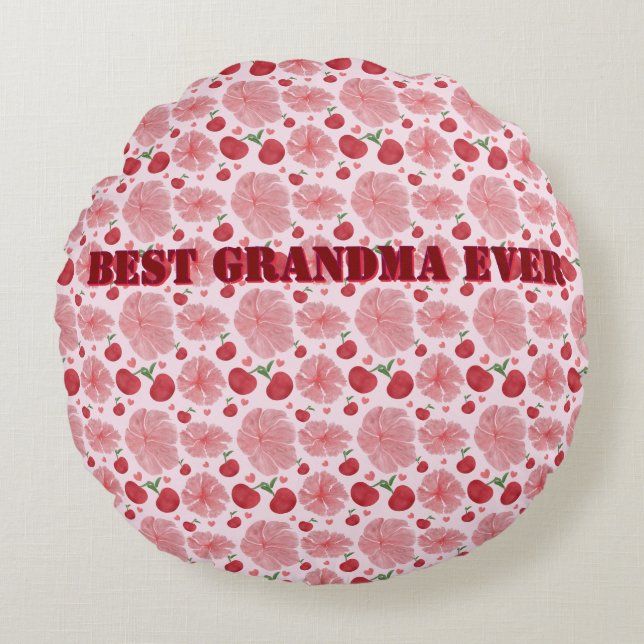 Personalized Watercolor Cherry Floral Pattern,  Round Cushion (Front)