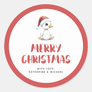Personalized Watercolor Christmas Goose Duck Classic Round Sticker
