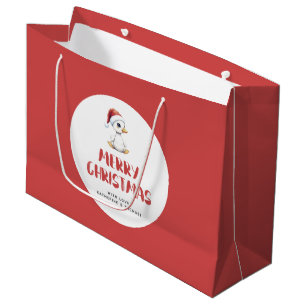 Personalized Watercolor Christmas Goose Duck Large Gift Bag
