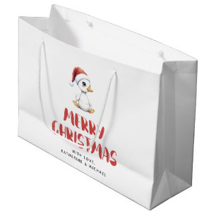 Personalized Watercolor Christmas Goose Duck Large Gift Bag