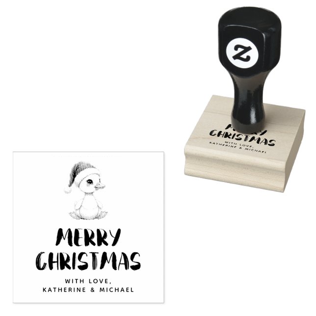 Personalized Watercolor Christmas Goose Duck Rubber Stamp (Stamped)