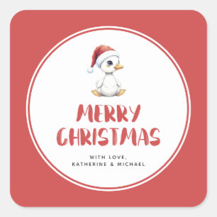 Personalized Watercolor Christmas Goose Duck Square Sticker