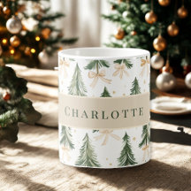 Personalized Watercolor Christmas Tree Name Mug