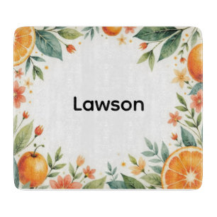 Personalized Watercolor Citrus Glass Cutting Board