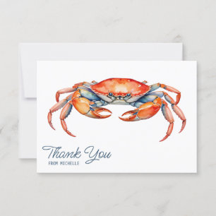 Personalized Watercolor Crab Beach Thank You Cards