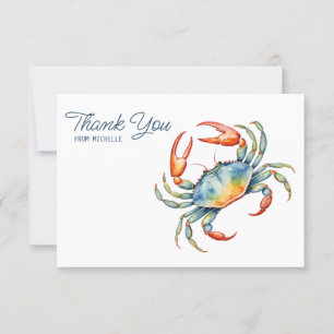 Personalized Watercolor Crab Beach Thank You Cards