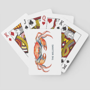 Personalized  Watercolor Crab Summer Beach    Playing Cards