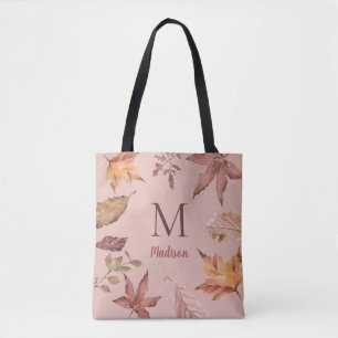 Personalized Watercolor Fall Leaves Tote Bag