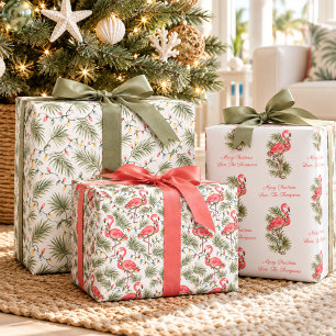 Personalized Watercolor Flamingo Tropical Christma Wrapping Paper Sheet