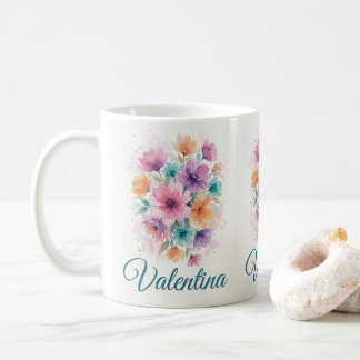 Personalized Watercolor Floral Bouquet Name Coffee Coffee Mug