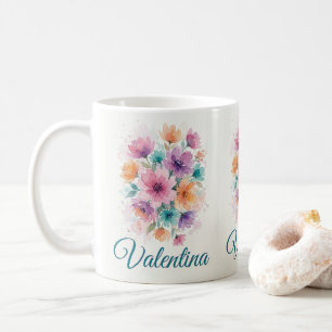 Personalized Watercolor Floral Bouquet Name Coffee Mug