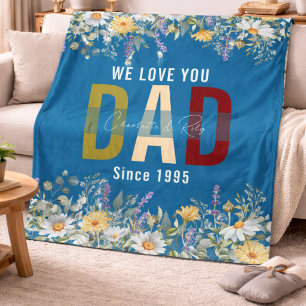 Personalized Watercolor Floral Father’s Day  Fleece Blanket