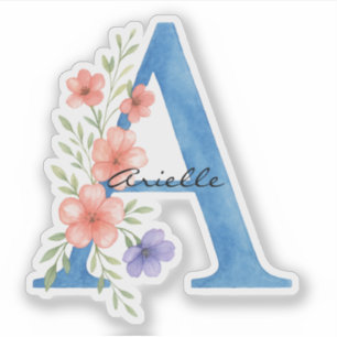Personalized Watercolor Floral Letter A monogram