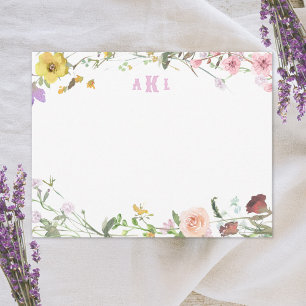 Personalized Watercolor Floral Monogram Stationery Card