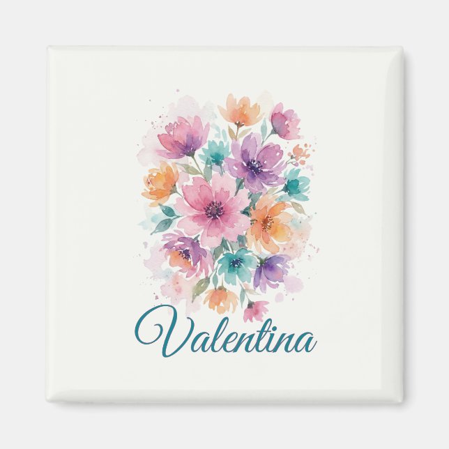 Personalized Watercolor Floral Name Magnet (Front)