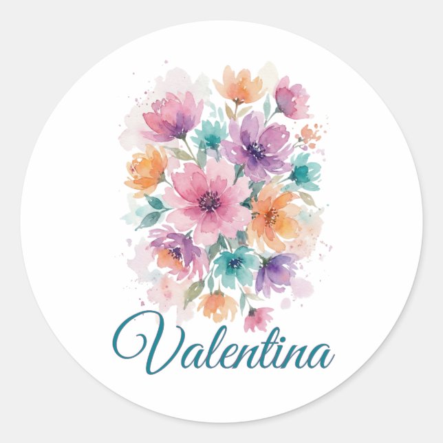 Personalized Watercolor Floral Name Sticker (Front)