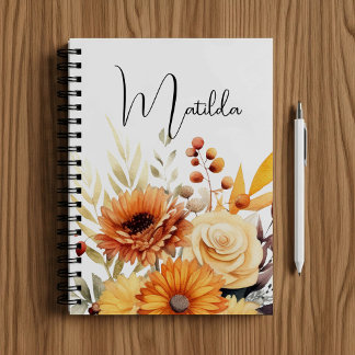 Personalized Watercolor floral  Notebook