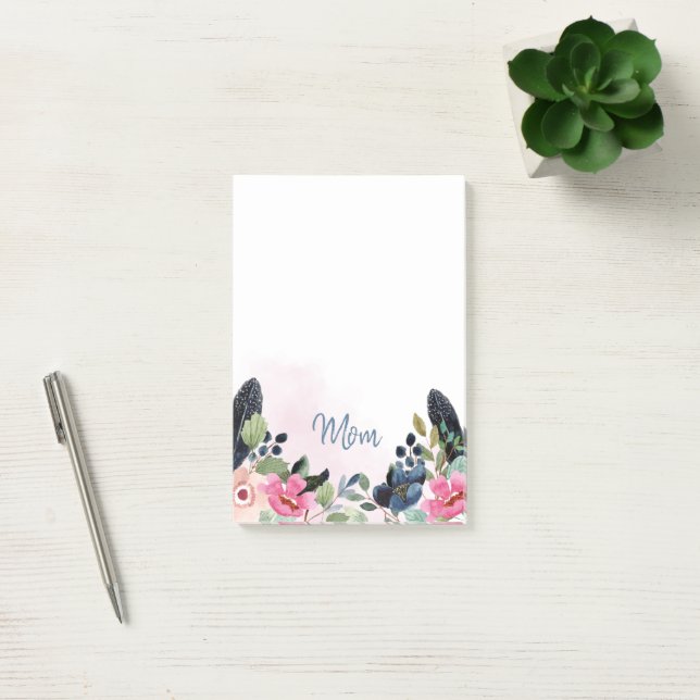 Personalized Watercolor Floral Post-it Notes (Office)