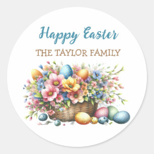 Personalized Watercolor Flowers Easter Classic Round Sticker