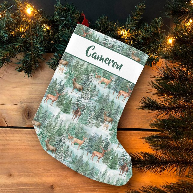 Personalized Watercolor Forest Deer Small Christmas Stocking (Creator Uploaded)