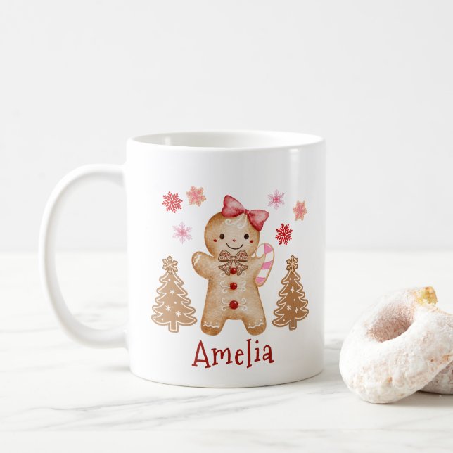 Personalized Watercolor Gingerbread Cookie  Coffee Mug (With Donut)