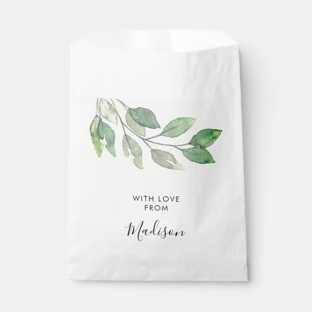 Personalized Watercolor Greenery Favour Bags (Front)
