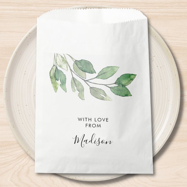 Personalized Watercolor Greenery Favour Bags (Creator Uploaded)