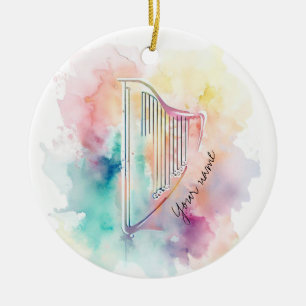 Personalized Watercolor Harp Mug Ceramic Tree Decoration