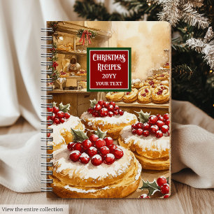 Personalized Watercolor Holiday Cookbook Gift Notebook