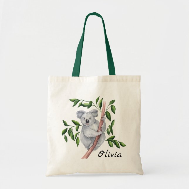 Personalized Watercolor Koala Bear Tote Bag (Front)