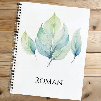 Personalized Watercolor Leaf Spiral Notebook