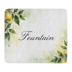 Personalized Watercolor Lemon Glass Cutting Board