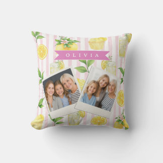 Personalized Watercolor Lemonade Cupcake Stripe Cushion