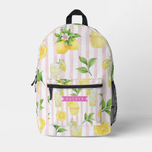 Personalized Watercolor Lemonade Cupcake Stripe Printed Backpack
