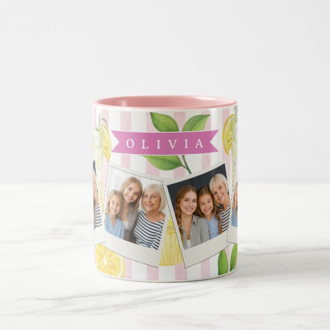 Personalized Watercolor Lemonade Cupcake Stripe Two-Tone Coffee Mug (Center)