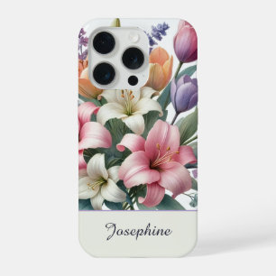 Personalized Watercolor Lily Pink Orange Floral iPhone 15 Pro Case